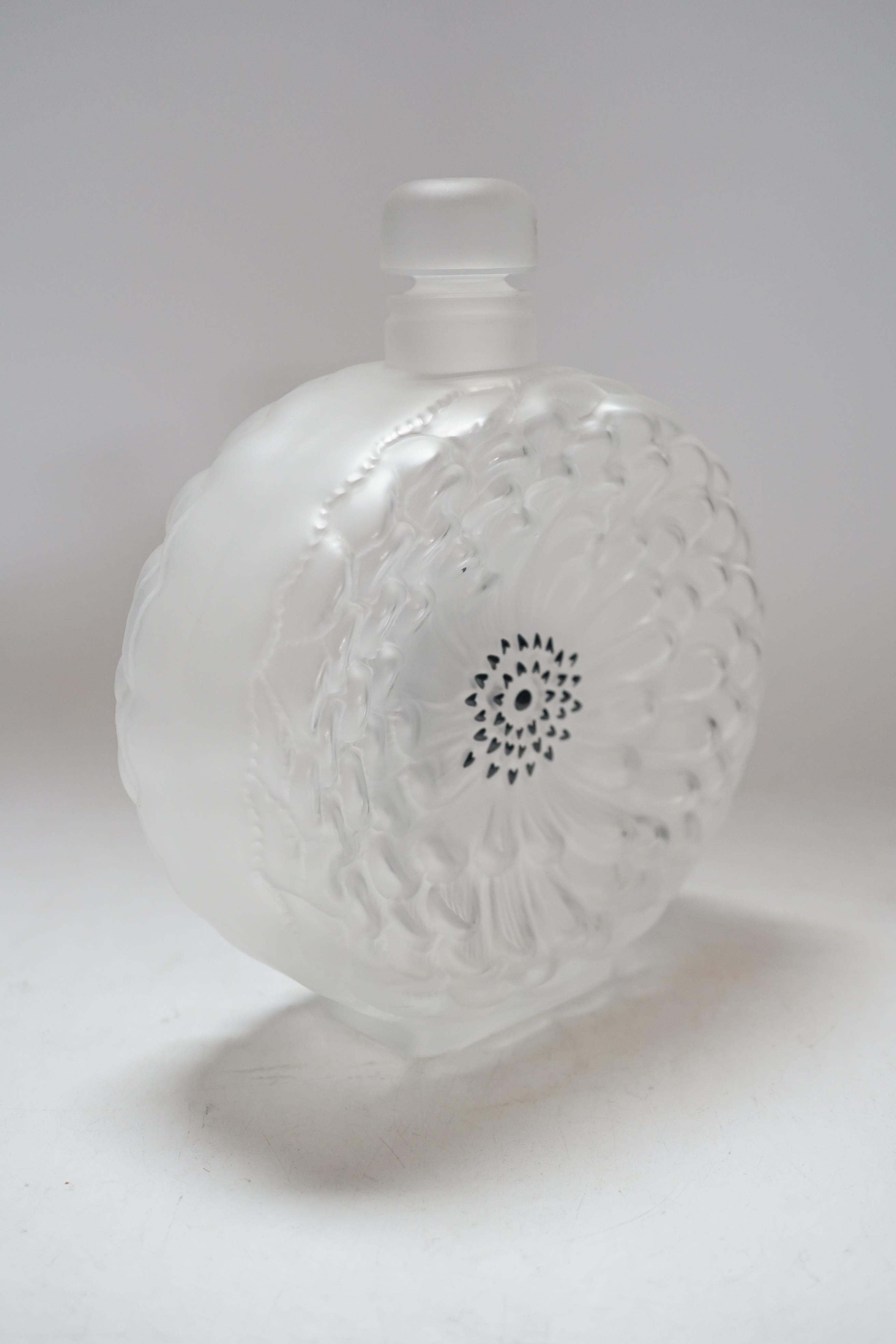 A large Lalique ‘dahlia’ patten perfume bottle and stopper, signed to the base, 21cm high